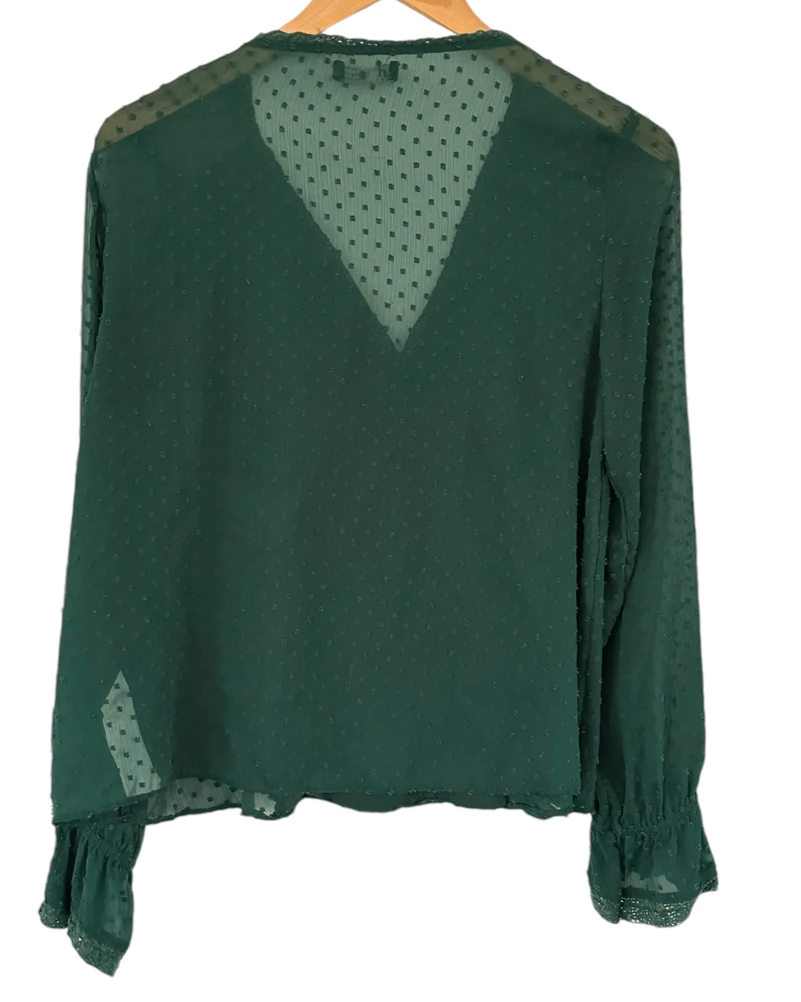 Dark Autumn Pitch Pine Deep-V Ruffle Blouse