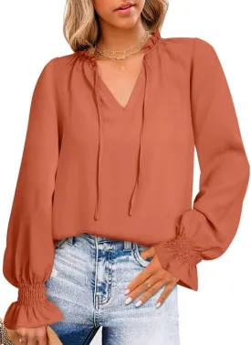 Dokotoo Women's Casual V Neck Tops Drawstring Short Sleeve T Shirt Blouses