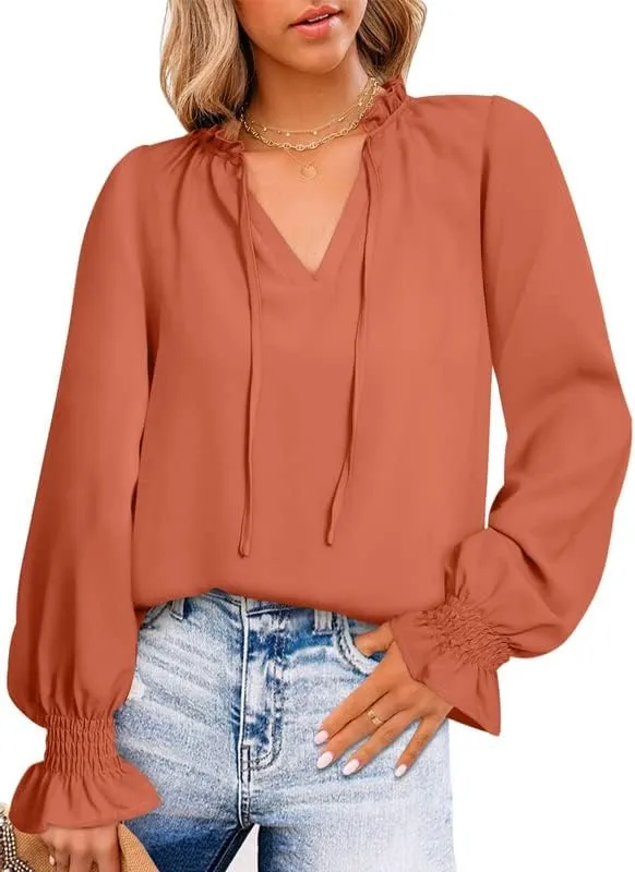 Dokotoo Women's Casual V Neck Tops Drawstring Short Sleeve T Shirt Blouses