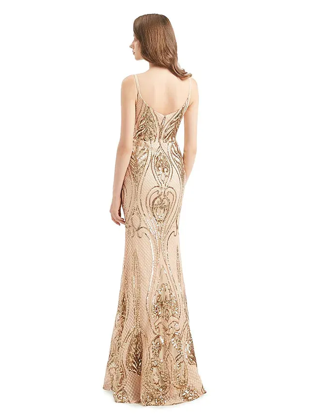 Evening Gown Elegant Dress Engagement Detachable Sleeveless V Neck Detachable Sequined with Sequin