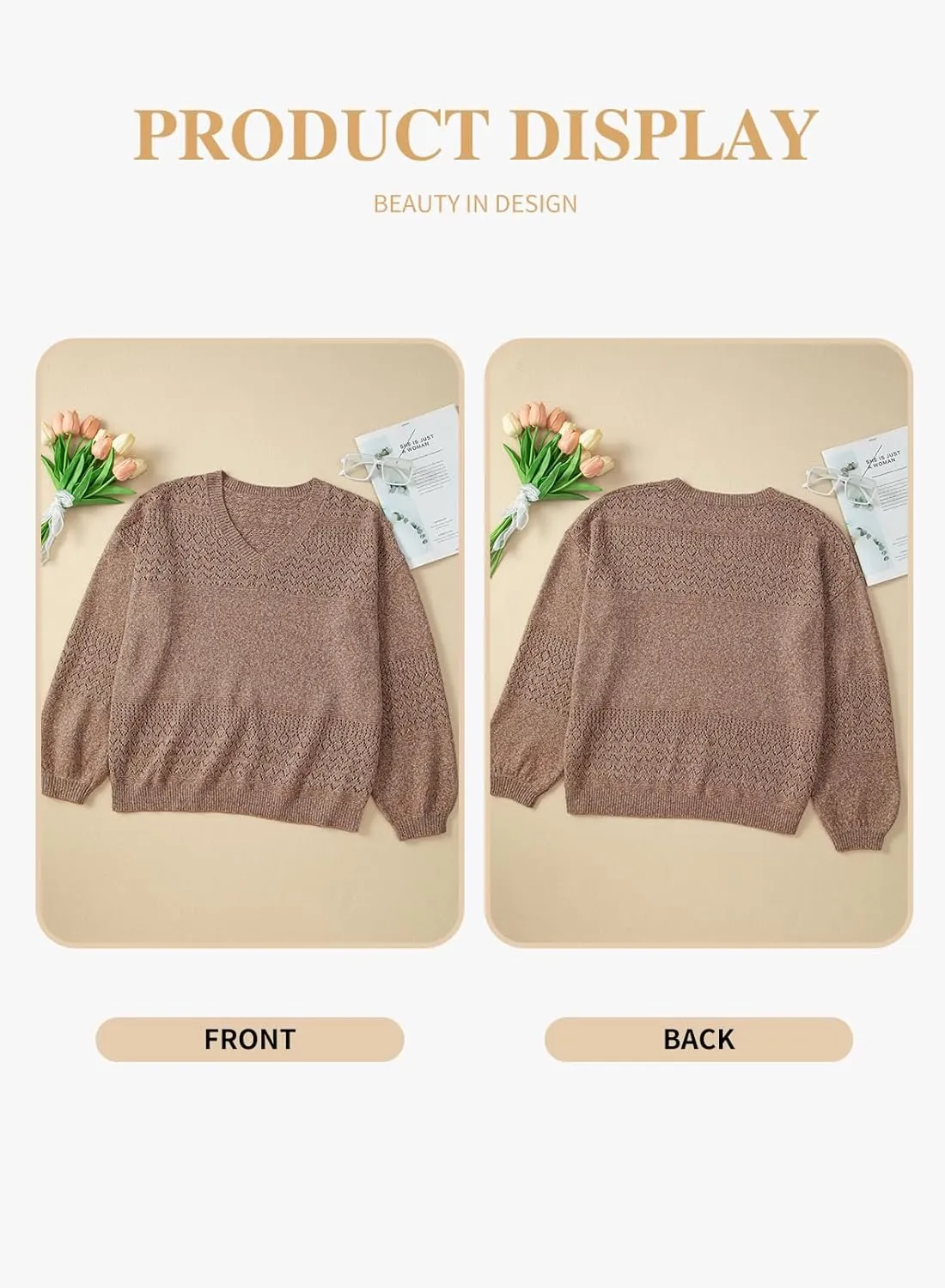 Eytino Womens Plus Size Sweater Casual Long Sleeve V Neck Crochet Knit Lightweight Pullover Sweater Tops(1X-5X)