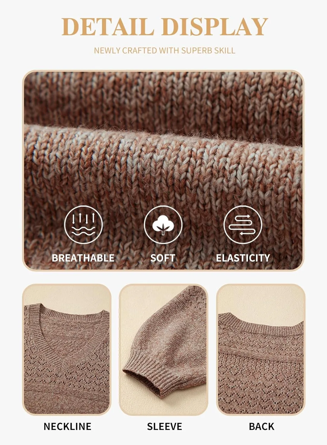 Eytino Womens Plus Size Sweater Casual Long Sleeve V Neck Crochet Knit Lightweight Pullover Sweater Tops(1X-5X)