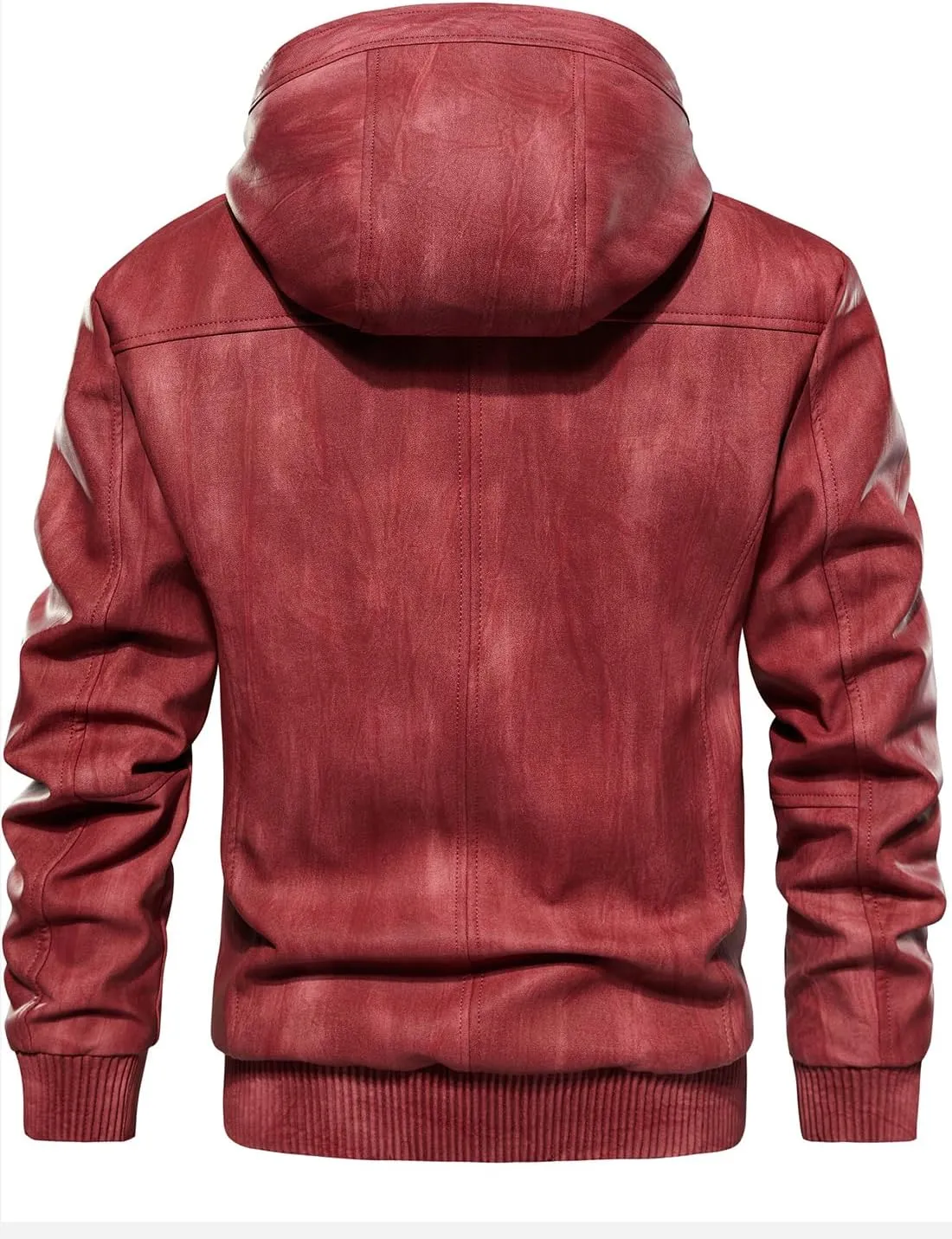 FANARCHER Mens Faux Leather Jacket Fleece Padded Bomber Motorcycle Jacket with Hood
