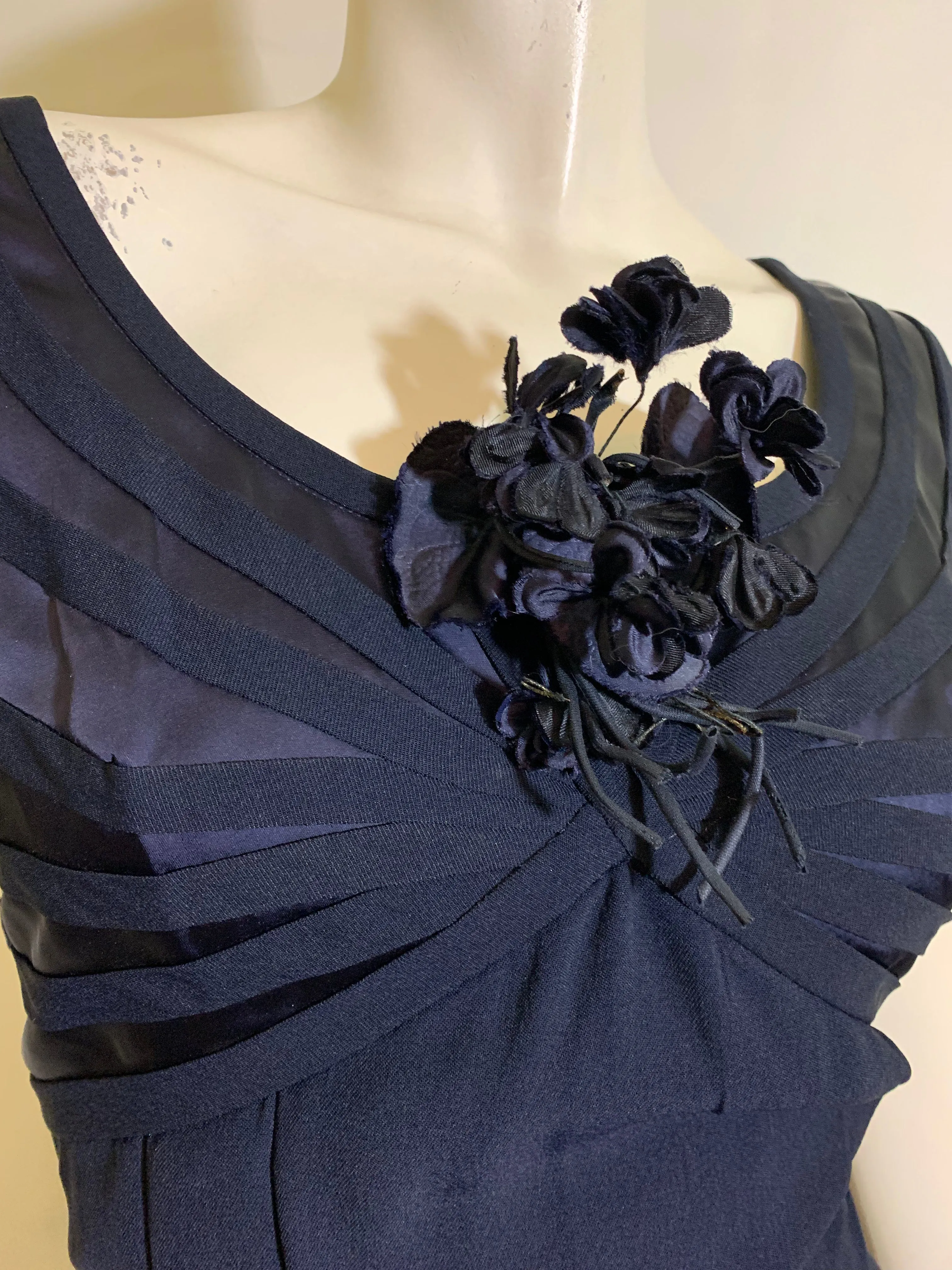Floral Corsage Trimmed Sunburst Seamed Blue Wiggle circa 1950s