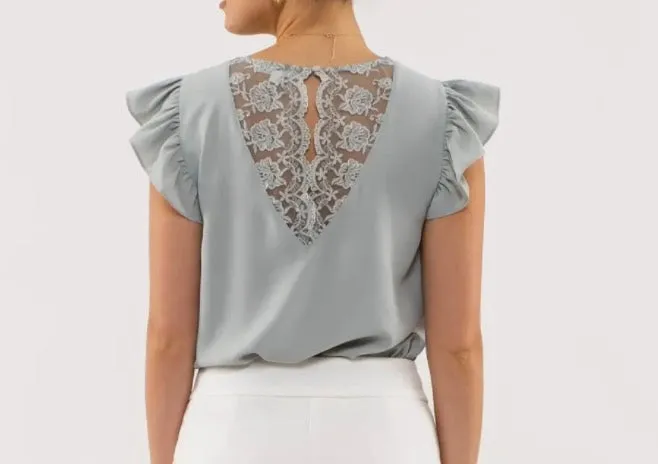 FLORAL LACE BACK WOVEN TOP