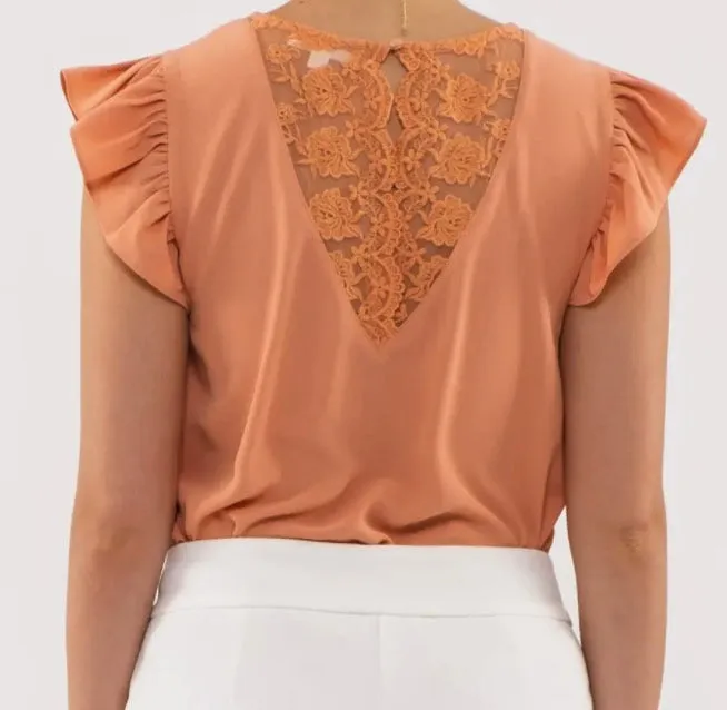 FLORAL LACE BACK WOVEN TOP
