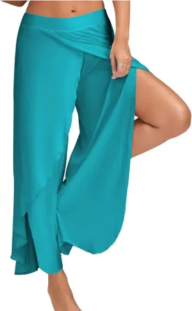 Flowy Split Yoga Pants for Women High Slit Harem Pants Plus Size Wide Leg Lounge Pants Summer Beach Loose Trousers