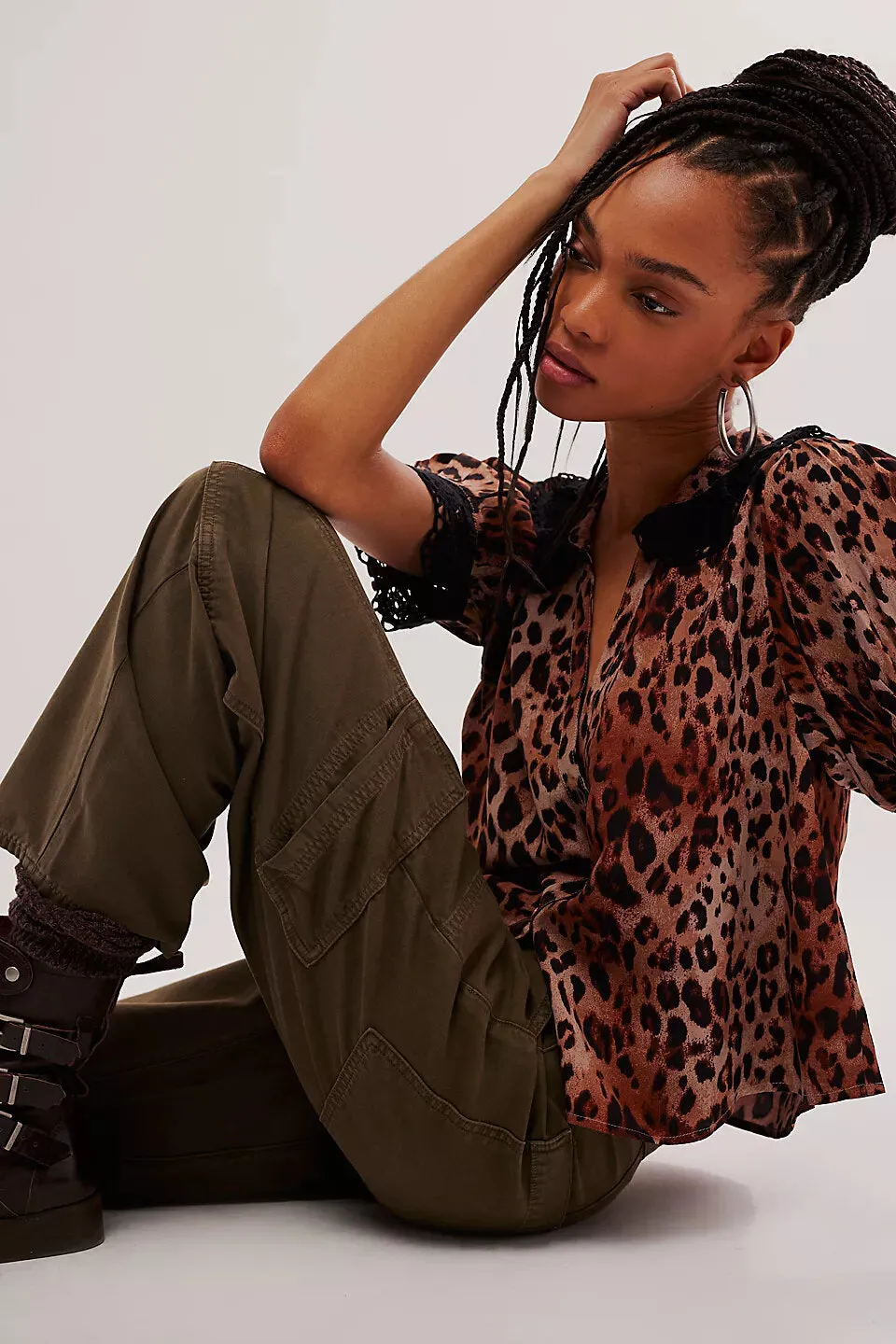 Free People My Love Printed Blouse in Leopard Combo