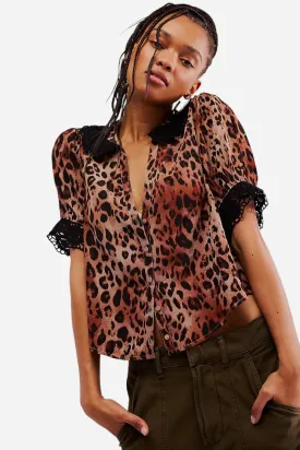 Free People My Love Printed Blouse in Leopard Combo