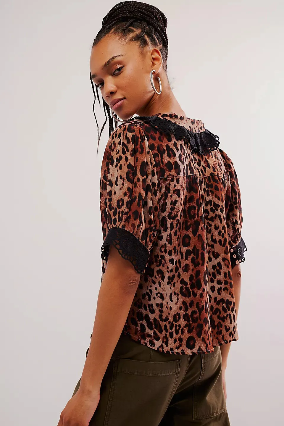Free People My Love Printed Blouse in Leopard Combo