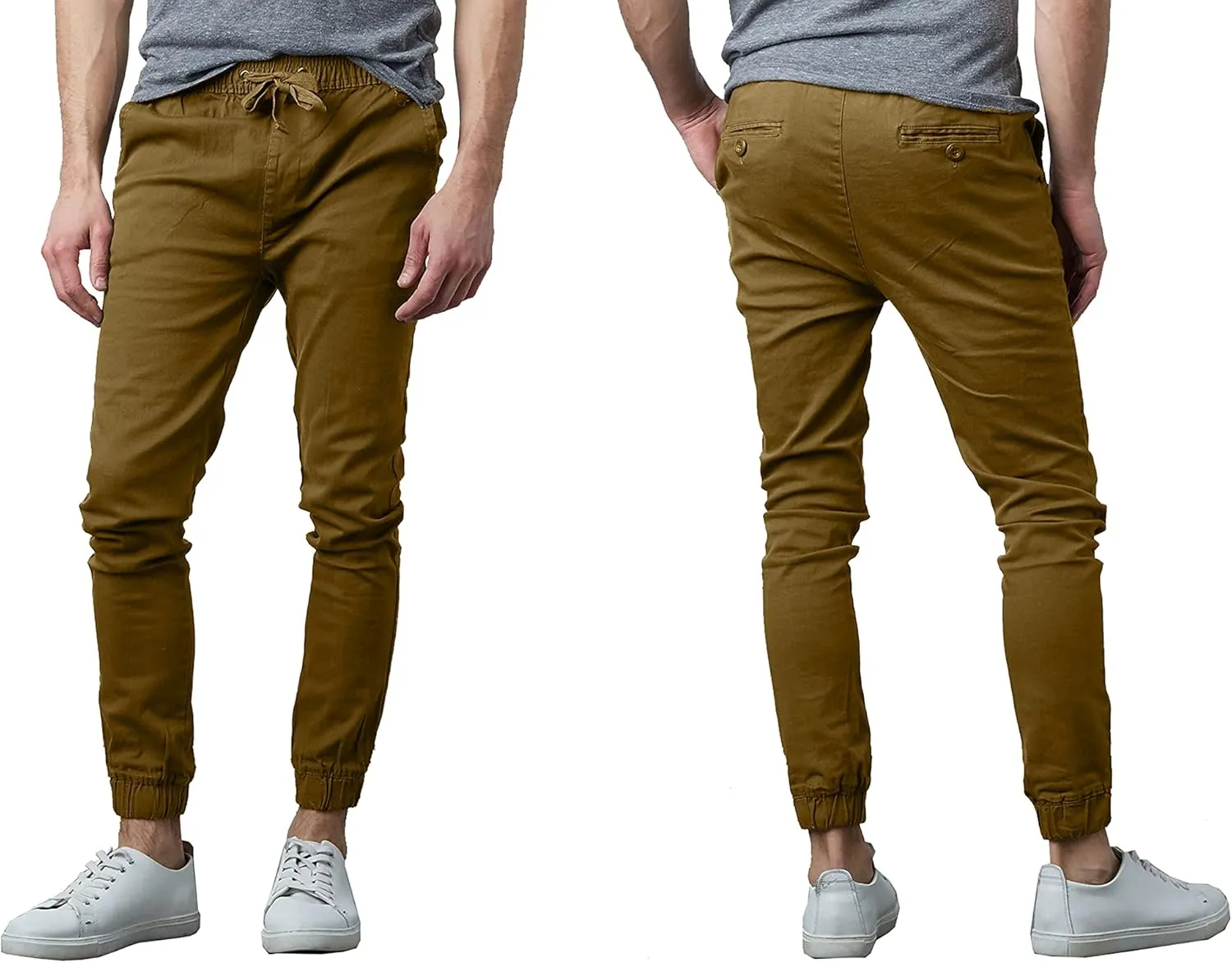 Galaxy by Harvic Men's Basic Stretch Twill Joggers Chinos Hiking Drawstring