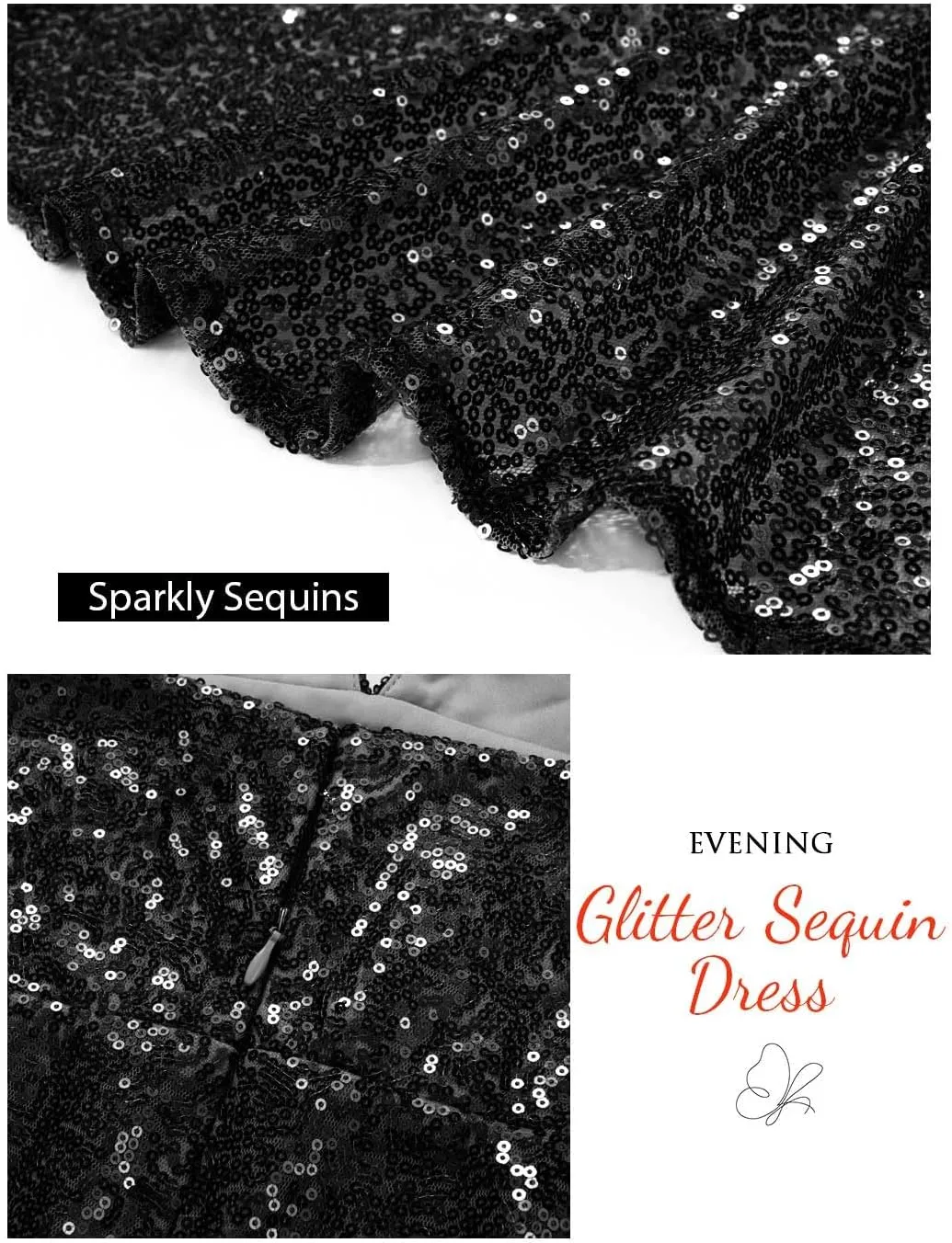 GORAIS Women Sequin Prom Dress V-Neck Spaghetti Strap Evening Dresses Long High Slit Cocktail Formal Gowns