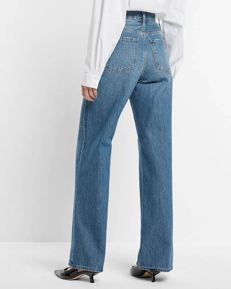 High Waisted Medium Wash Ripped Wide Leg Jeans in Medium Wash