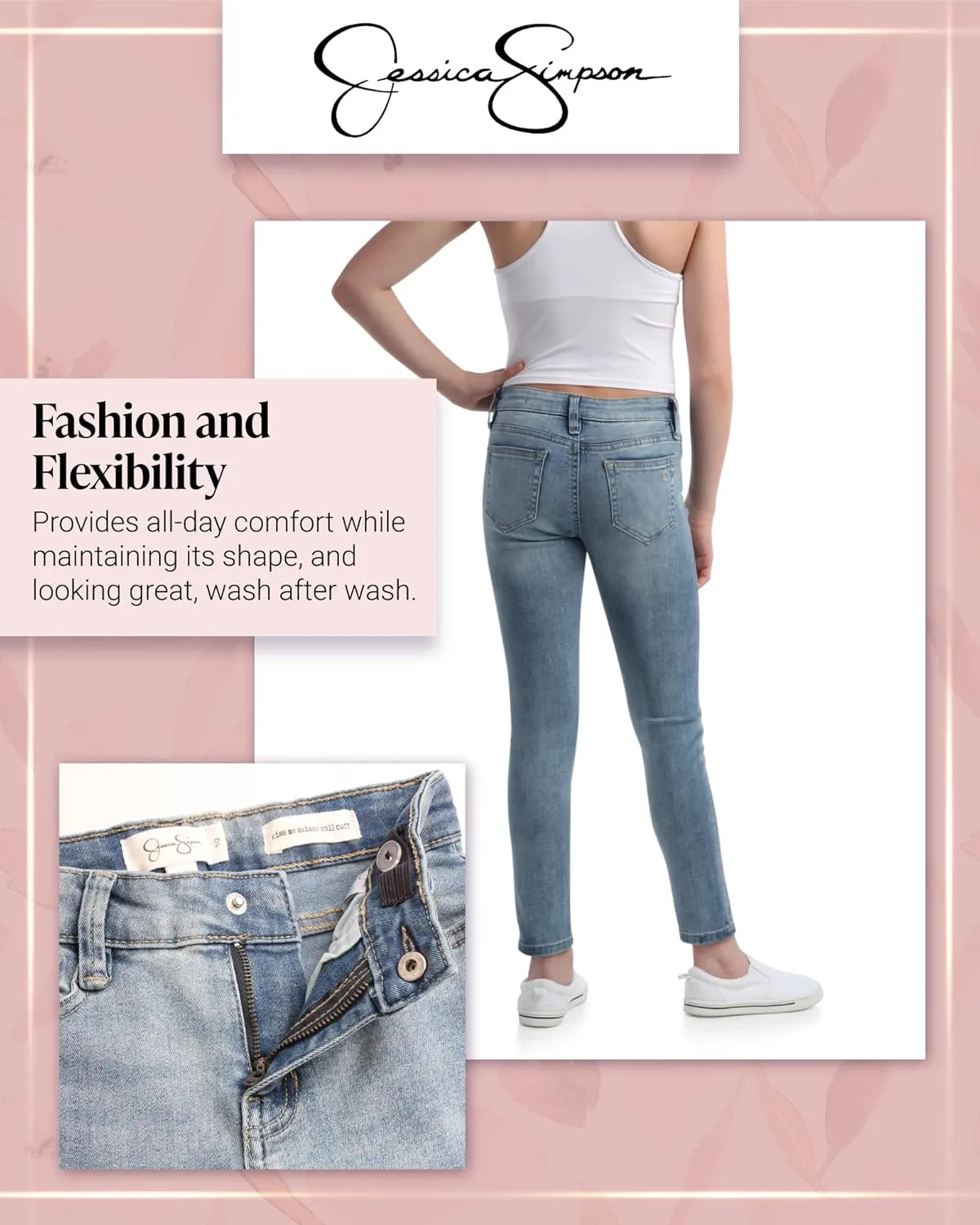 Jessica Simpson Girls Jeans - Comfort Stretch Skinny, Flare, Straight Cut Denim Jeans - Casual Pocket Jeans for Girls (4-16)