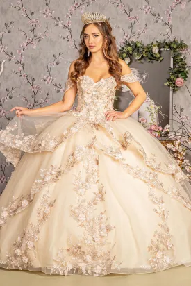 Jewel Sequin Sweetheart Off Shoulder Mesh Ball Gown GLGL3240