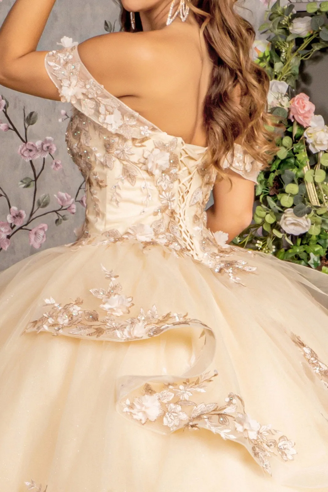 Jewel Sequin Sweetheart Off Shoulder Mesh Ball Gown GLGL3240