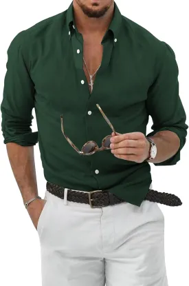 JMIERR Men's Cotton Linen Button Down Shirt Casual Stylish Long Sleeve Business Dress Shirts