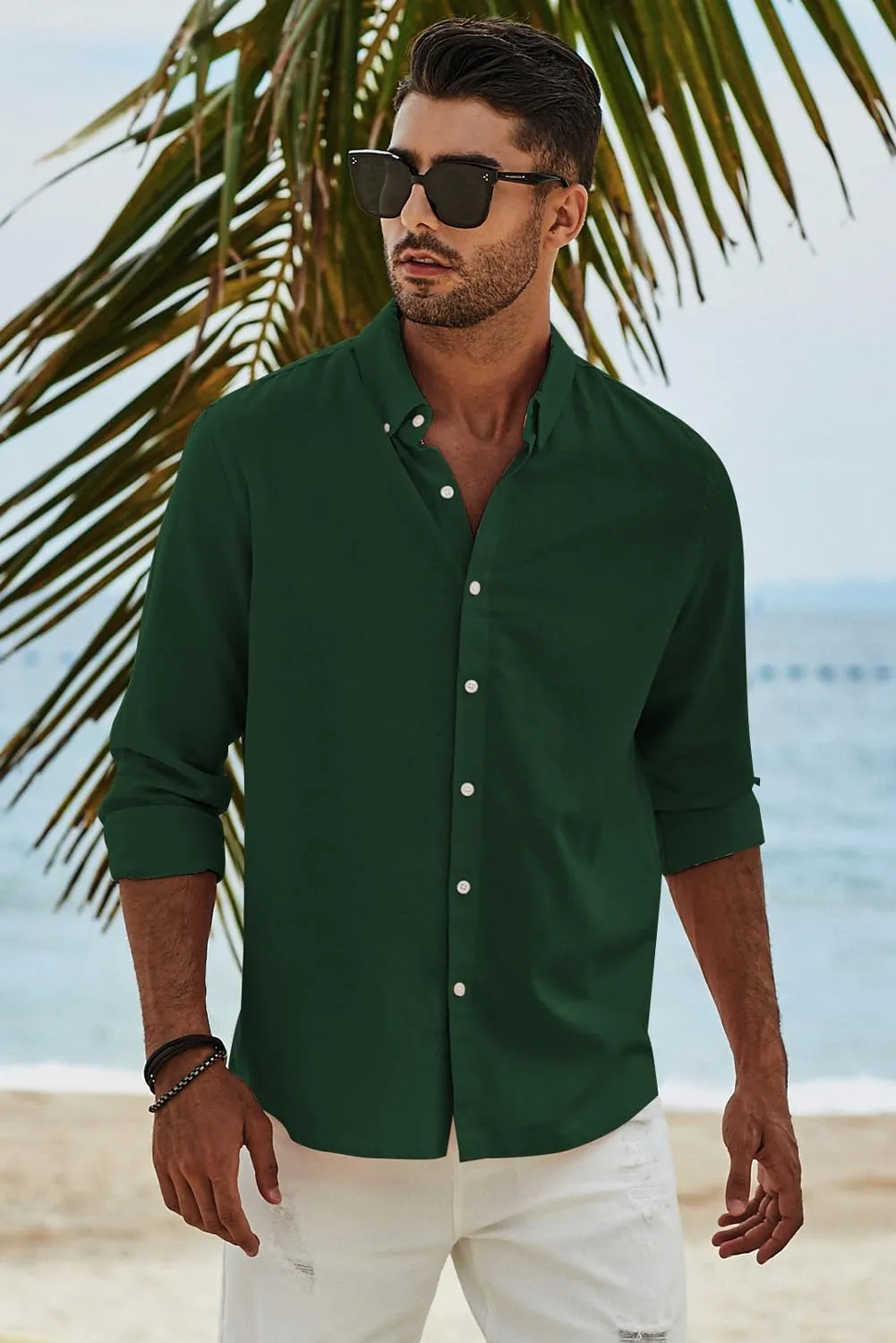 JMIERR Men's Cotton Linen Button Down Shirt Casual Stylish Long Sleeve Business Dress Shirts