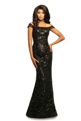 Johnathan Kayne 2064 Size 6 Black Sequin Off Shoulder Prom Dress Pageant Gown 2020