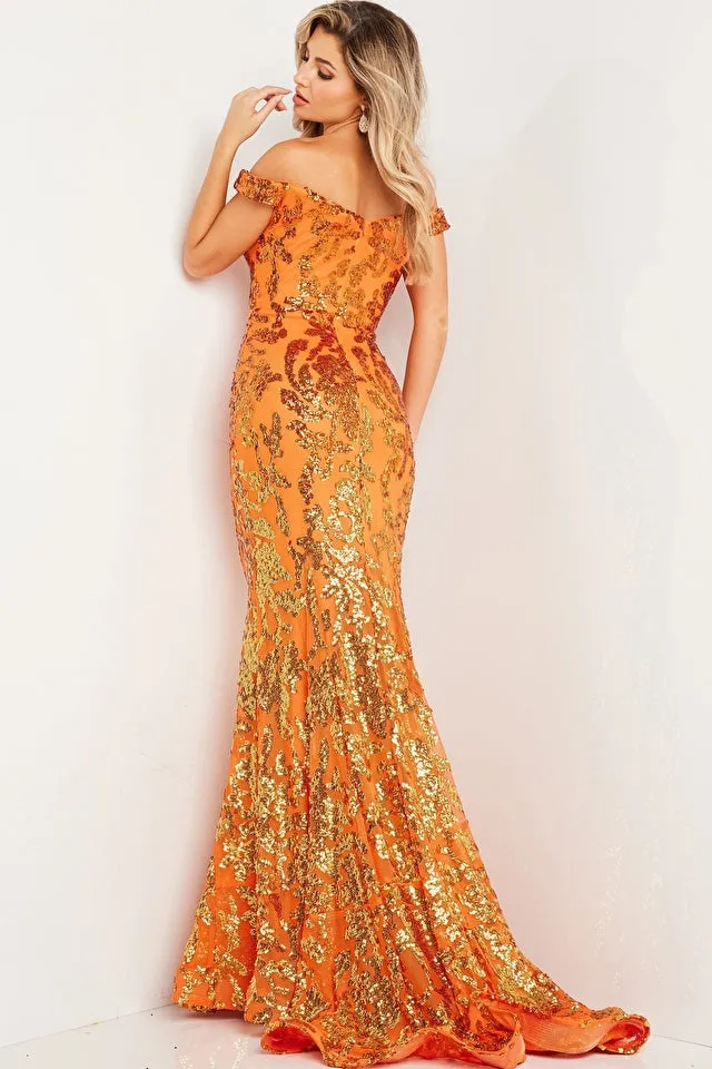 JOVANI - 36370 - Sequin Mermaid Gown with Off-the-Shoulder Sweetheart Neckline
