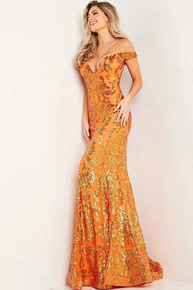 JOVANI - 36370 - Sequin Mermaid Gown with Off-the-Shoulder Sweetheart Neckline