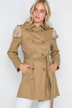 Khaki Double Breasted Long Sleeve Trench Coat /2-2-2