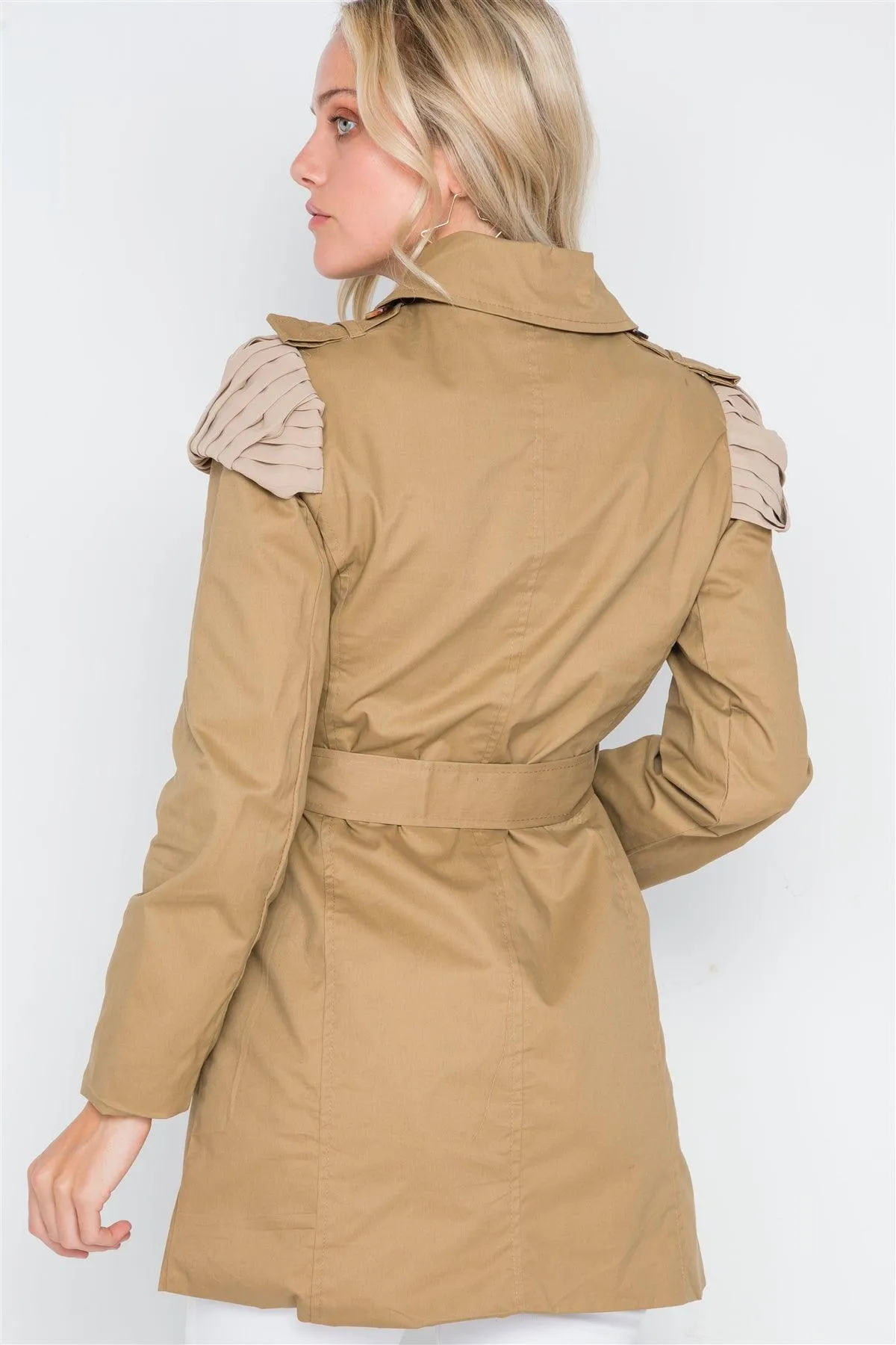 Khaki Double Breasted Long Sleeve Trench Coat /2-2-2