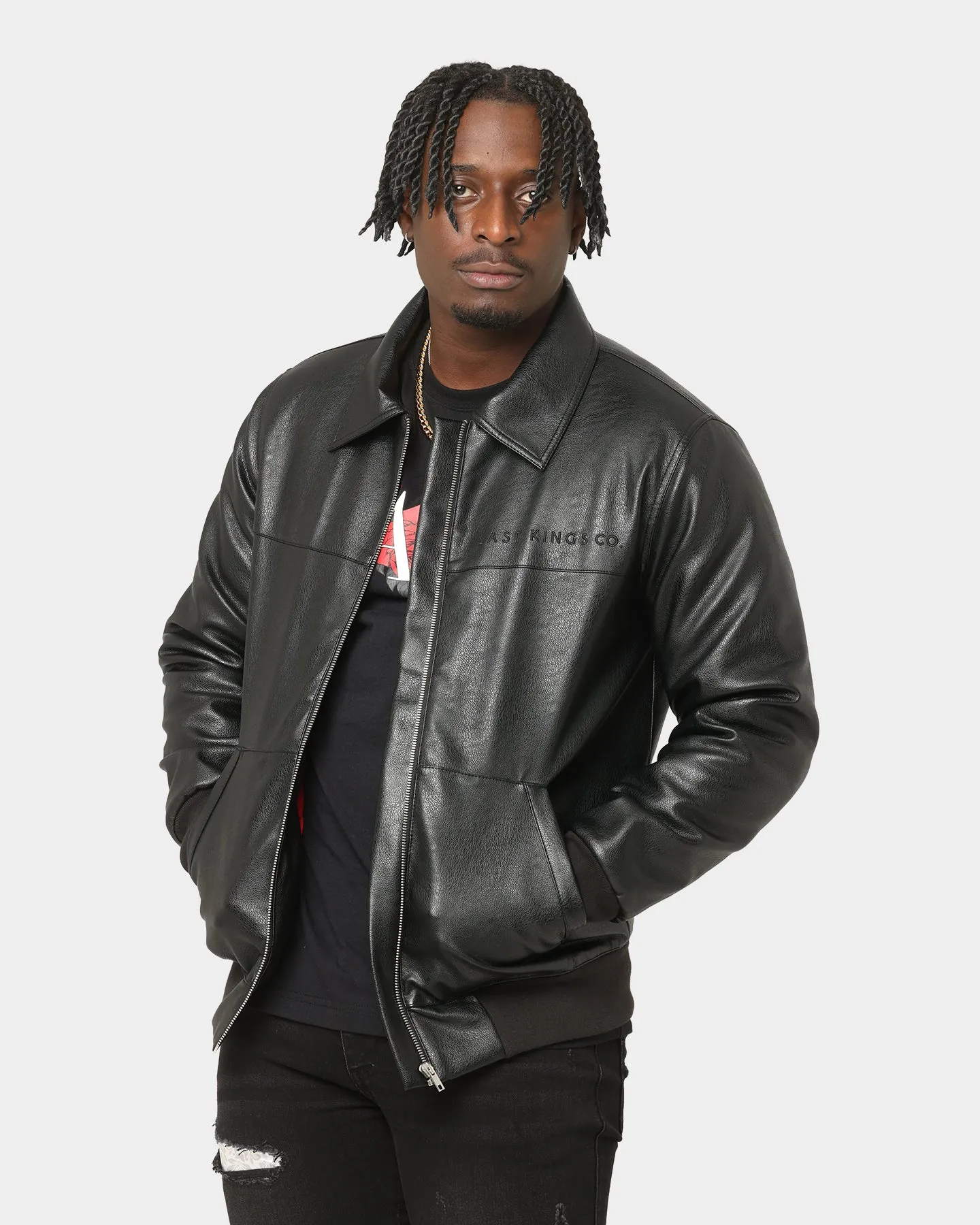 Last Kings Chain Faux Leather Jacket Black