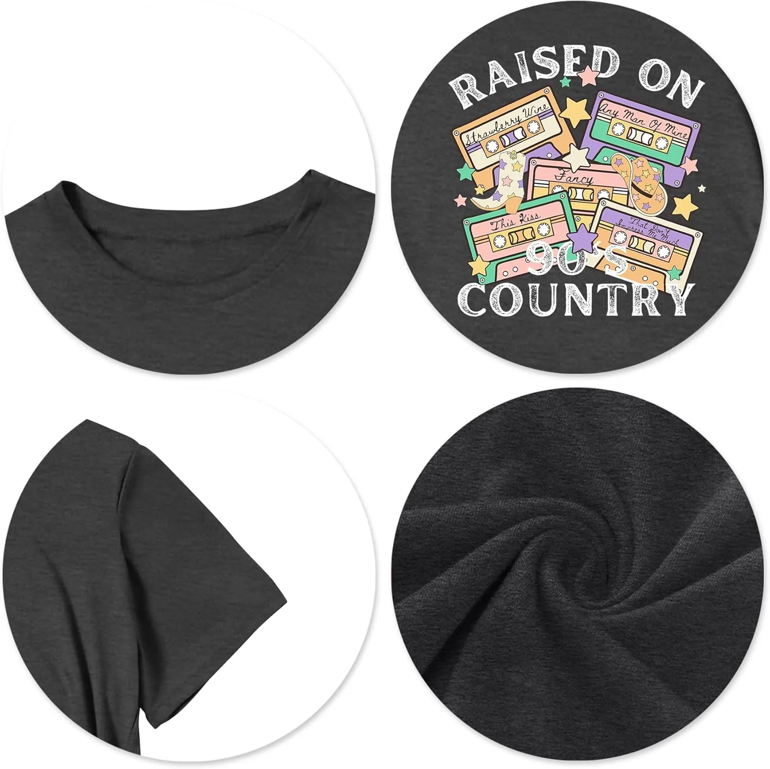 LAZYCHILD 90s Shirt for Women: 90s Outfit T-Shirt Vintage Neon Raised on 90s Country Music Rock Band Tops