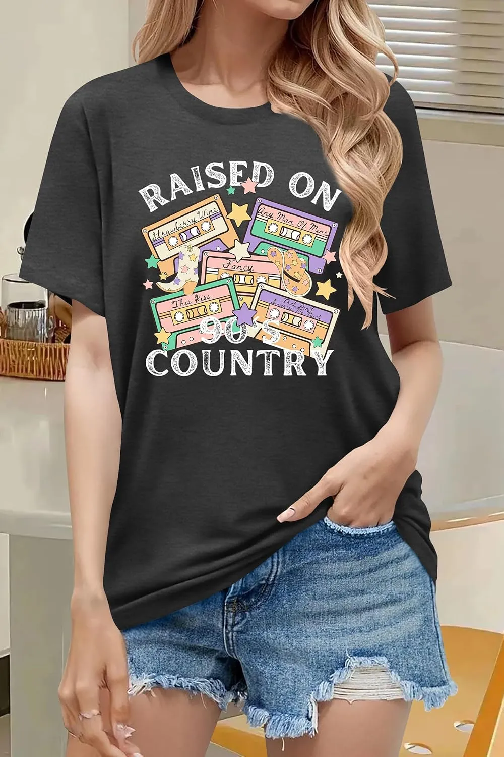 LAZYCHILD 90s Shirt for Women: 90s Outfit T-Shirt Vintage Neon Raised on 90s Country Music Rock Band Tops