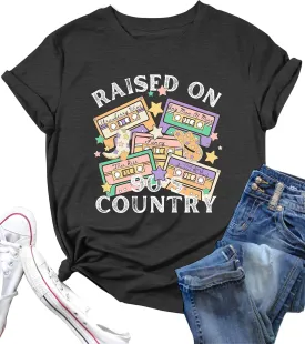 LAZYCHILD 90s Shirt for Women: 90s Outfit T-Shirt Vintage Neon Raised on 90s Country Music Rock Band Tops