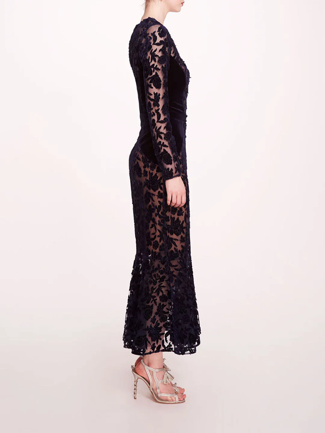 Long Sleeve Velvet Midi Dress