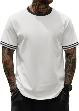 Mens Ringer Tshirt Casual Heavyweight Summer Crewneck Short Sleeve Shirts (S-XXL)