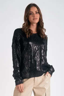 Metallic Black Cable Knit Sweater