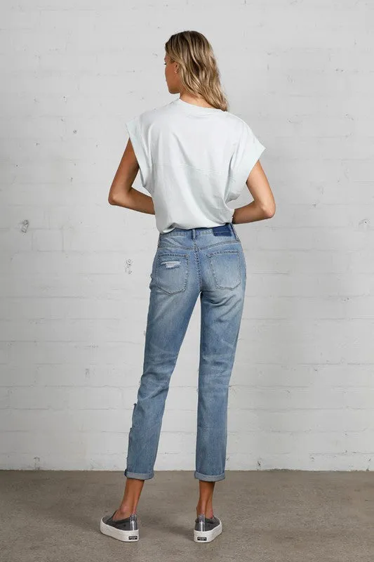 Mid Rise Heavy Destroyed Jeans