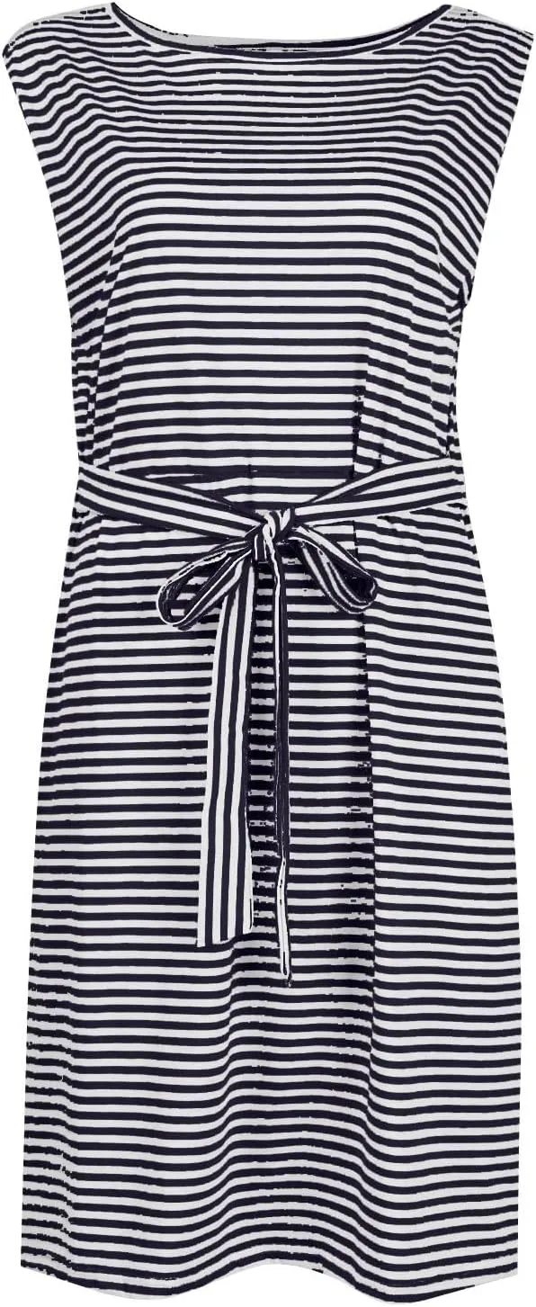 midelxp Womens Sundresses Casual Striped Sleeveless Tie Waist Shirt Dress with Pockets Casual Loose Crewneck Vacation Dresses