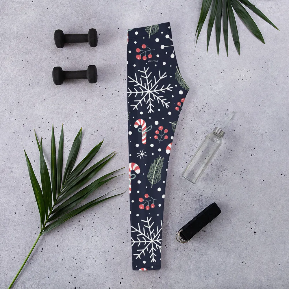 Mommy and Me Christmas Leggings for Women, Matching Girls Outfit Holiday Candy Cane Snowflakes Winter Yoga Pants Daughter Plus Size Tights