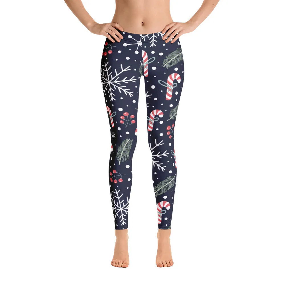 Mommy and Me Christmas Leggings for Women, Matching Girls Outfit Holiday Candy Cane Snowflakes Winter Yoga Pants Daughter Plus Size Tights