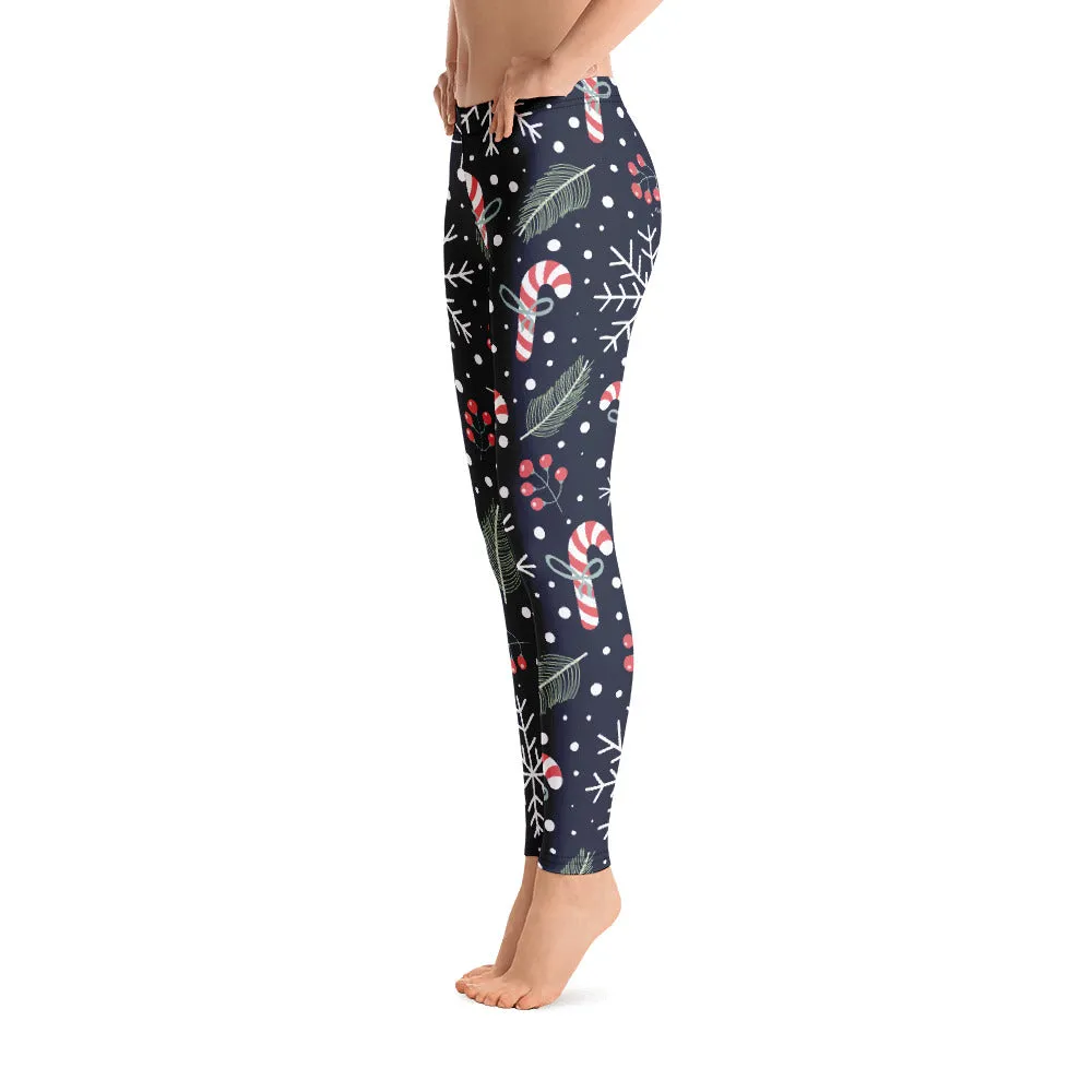 Mommy and Me Christmas Leggings for Women, Matching Girls Outfit Holiday Candy Cane Snowflakes Winter Yoga Pants Daughter Plus Size Tights