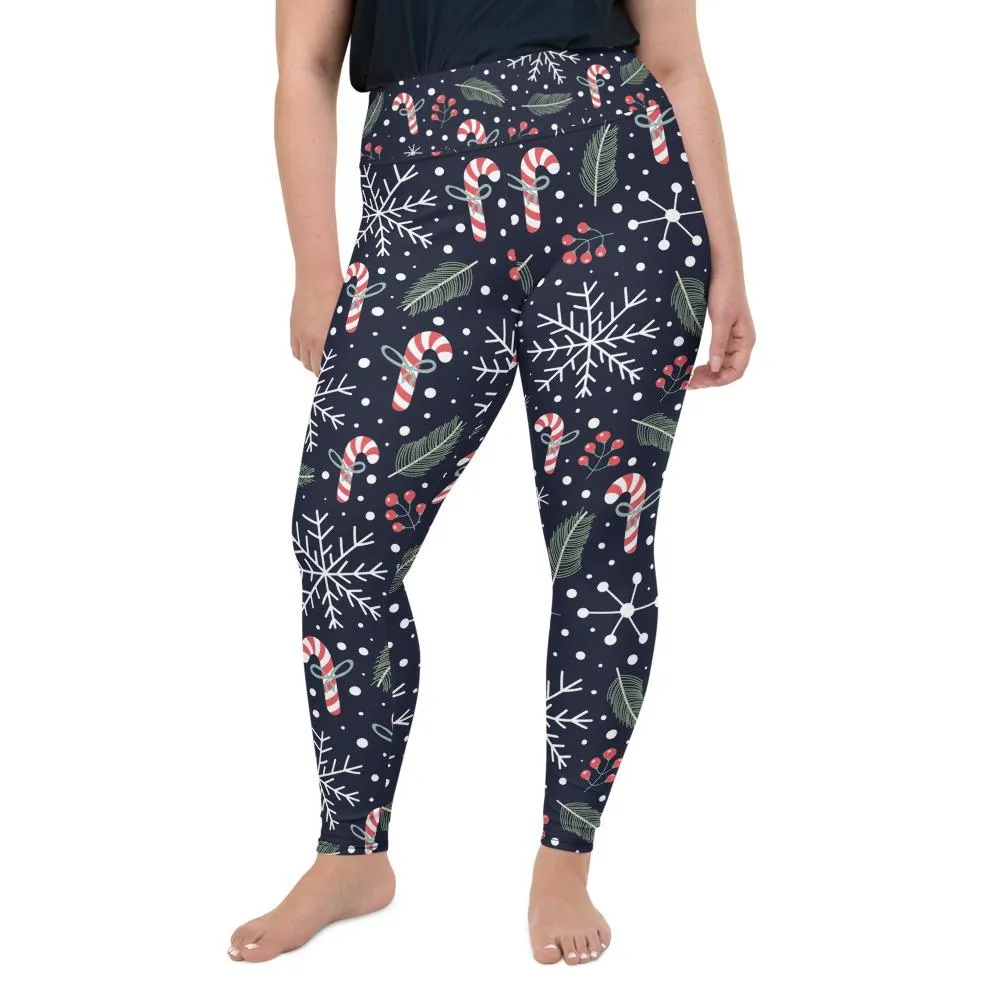 Mommy and Me Christmas Leggings for Women, Matching Girls Outfit Holiday Candy Cane Snowflakes Winter Yoga Pants Daughter Plus Size Tights