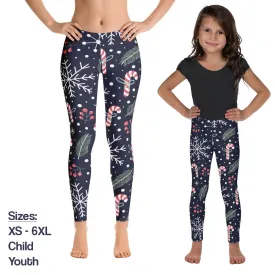 Mommy and Me Christmas Leggings for Women, Matching Girls Outfit Holiday Candy Cane Snowflakes Winter Yoga Pants Daughter Plus Size Tights