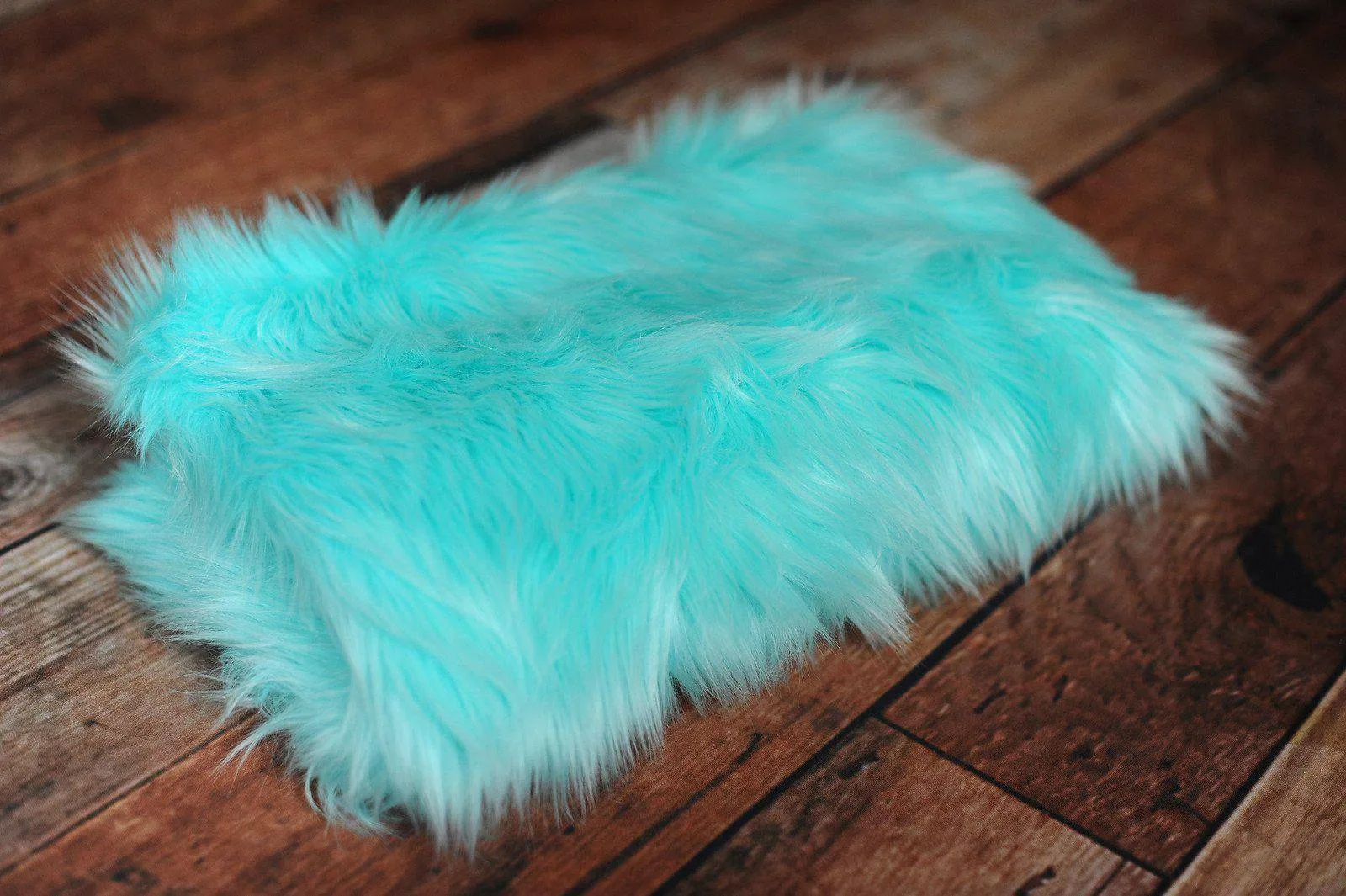 Ocean Blue Mongolian Faux Fur Photography Prop Rug Newborn Baby Toddler