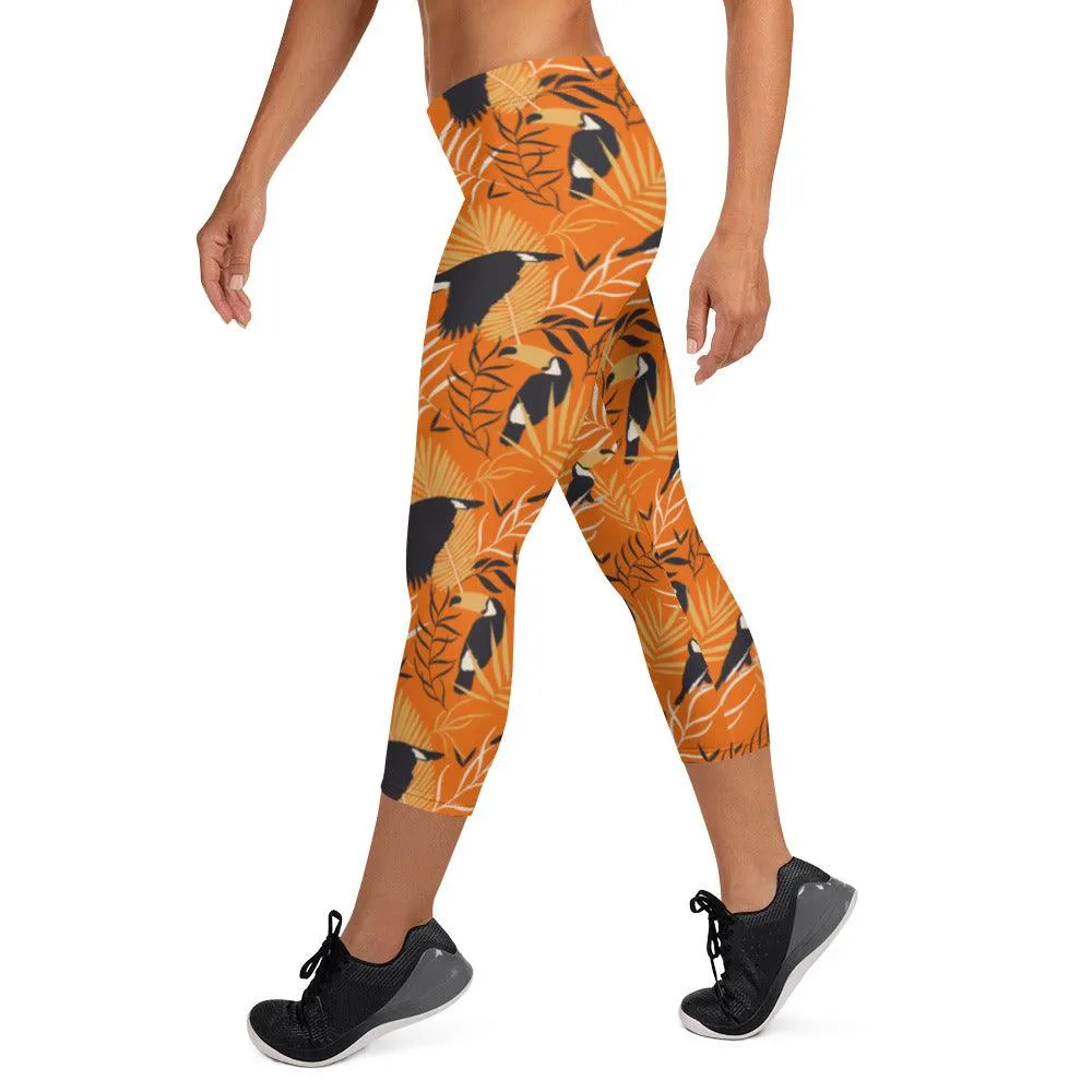 Orange Tropical Toucan Women's Capri Leggings