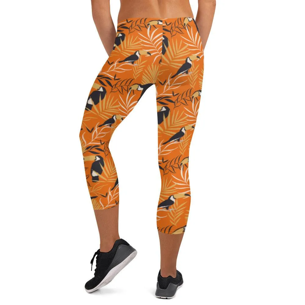 Orange Tropical Toucan Women's Capri Leggings