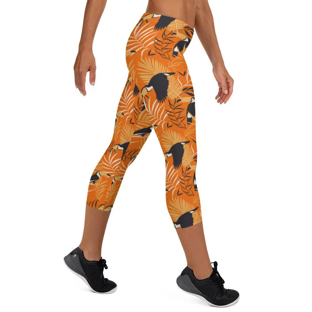 Orange Tropical Toucan Women's Capri Leggings