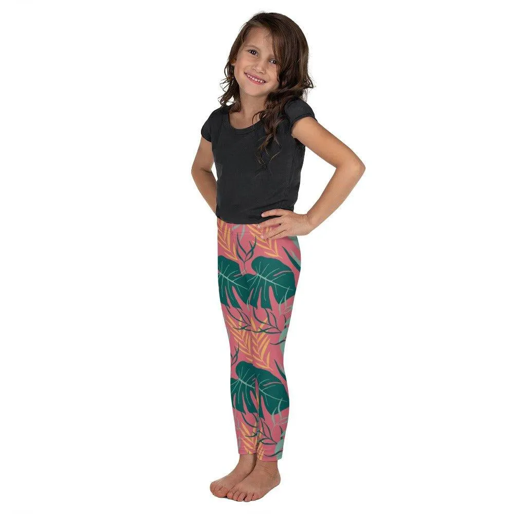 Pink Tropical Leaves Kid's Leggings