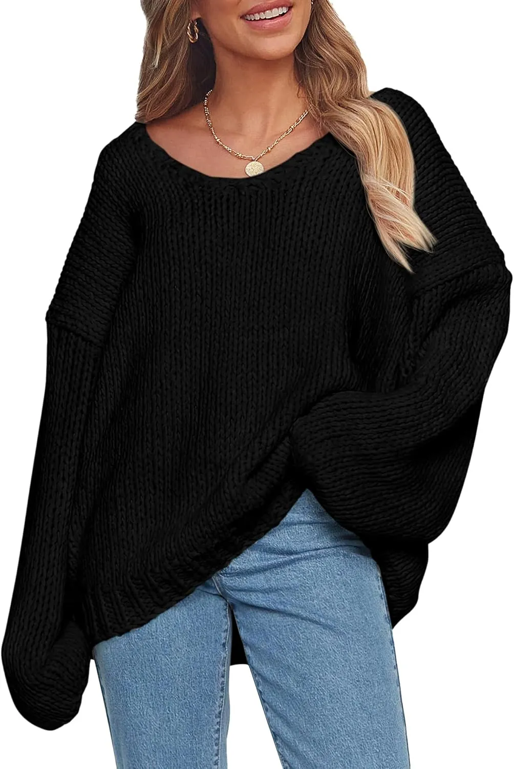 PRETTYGARDEN Women's Fall Oversized Sweaters Long Sleeve V Neck Dressy Casual Chunky Knit Loose Pullover Tops Winter Clothing