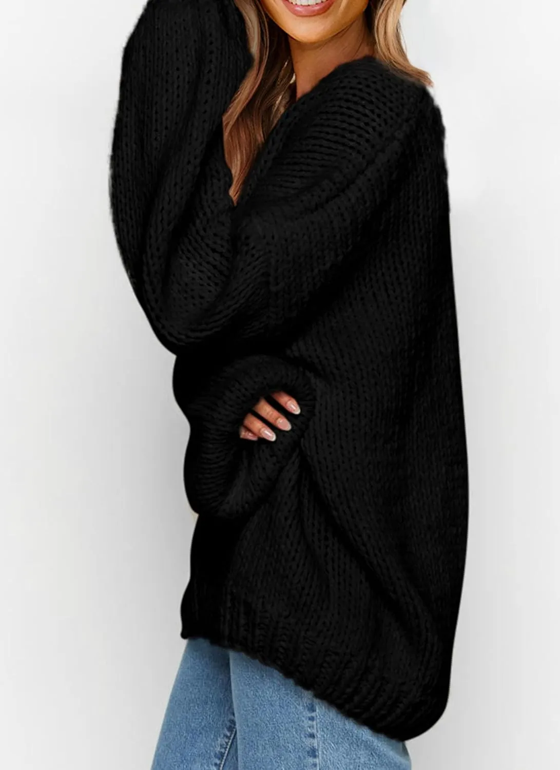 PRETTYGARDEN Women's Fall Oversized Sweaters Long Sleeve V Neck Dressy Casual Chunky Knit Loose Pullover Tops Winter Clothing