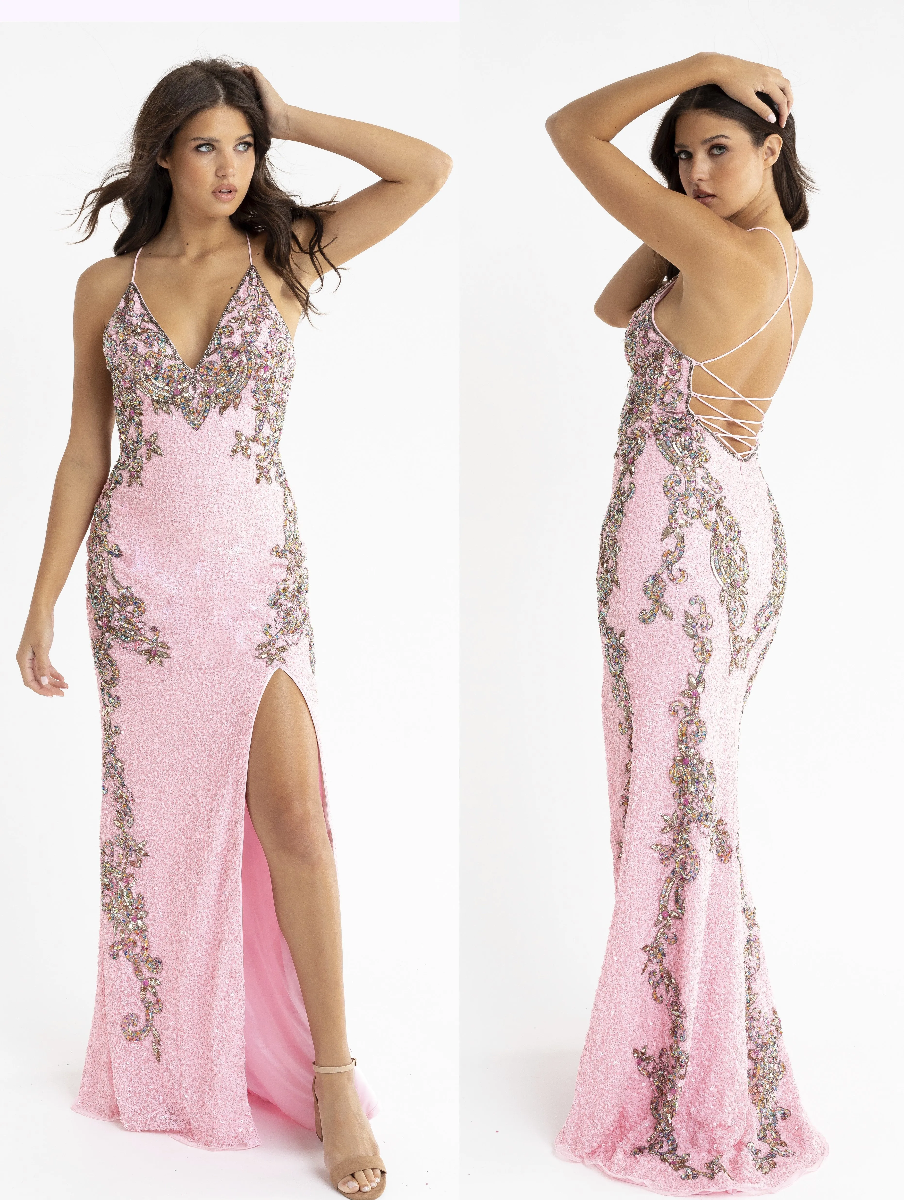 Primavera Couture 3211 Neon Pink Size 10 Sequin Prom Dress Pageant Gown Evening Formal Wear Side Slit