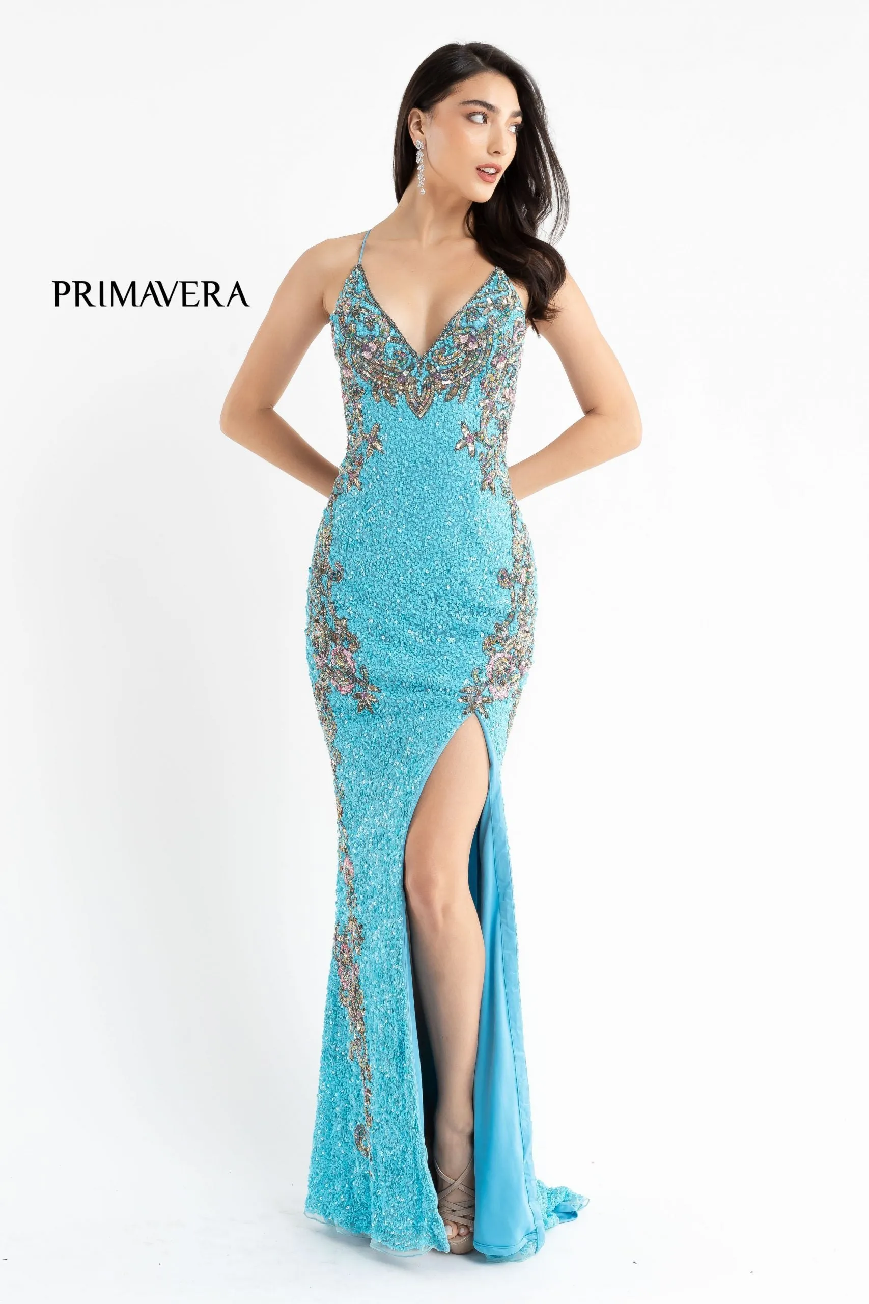 Primavera Couture 3211 Neon Pink Size 10 Sequin Prom Dress Pageant Gown Evening Formal Wear Side Slit